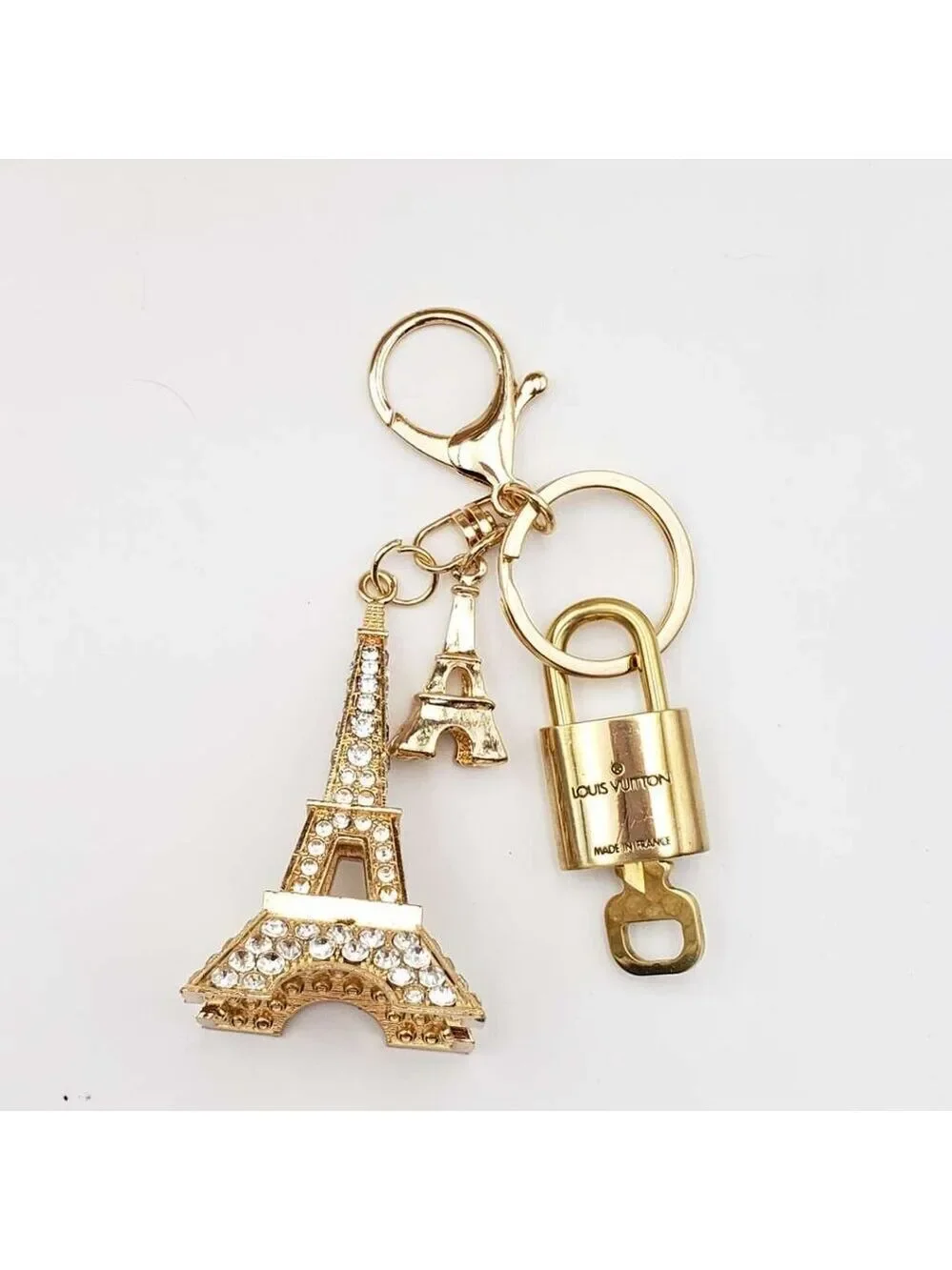 Louis Vuitton Gold Lock 🔒 Authentic LV Key + Unbranded Eiffel Tower Bag Charm